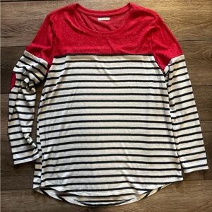 Women's Red and White Striped Long Sleeve Top